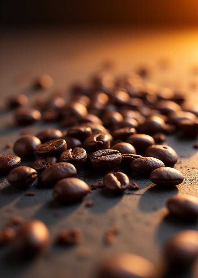 Chicchi di caffè premium su superficie industriale