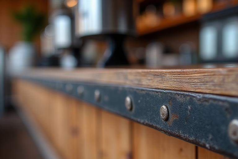 Dettaglio arredamento acciaio e legno